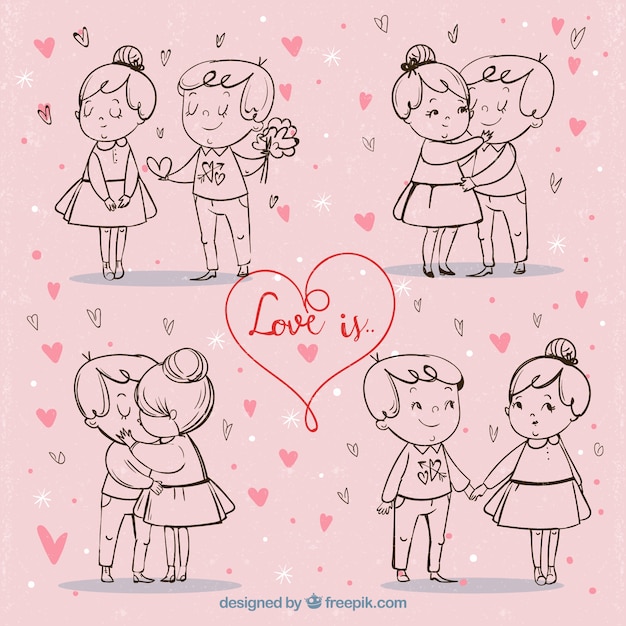 Cute Vintage Valentine Couples Sketches Background – Free Download