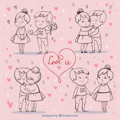 Cute Vintage Valentine Couples Sketches Background – Free Download