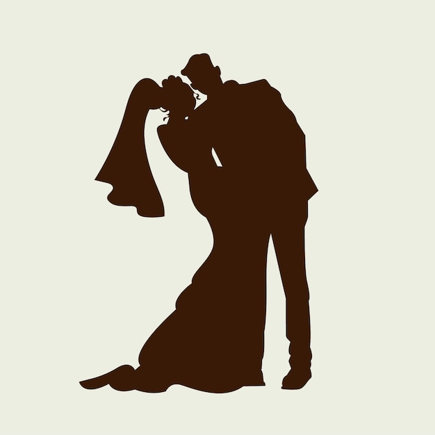 Flat Design Cute Wedding Couple Silhouette – Free Download