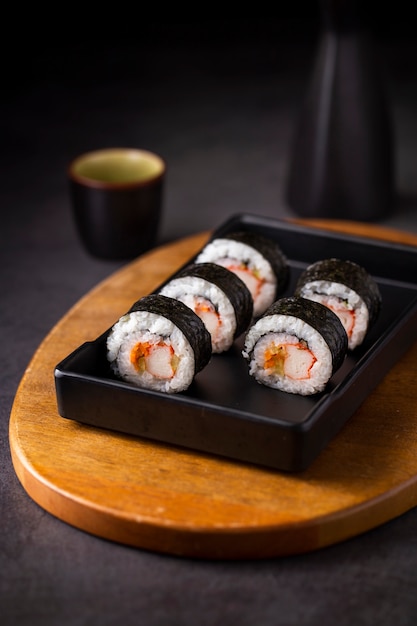 Close-Up Maki Sushi Rolls on Black Slate – Free to Download