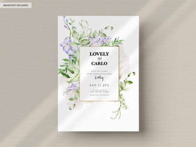 Elegant Wedding Invitation Template with Purple Flower – Free Download