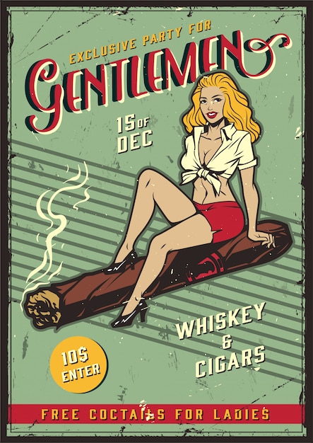 Vintage Gentlemen Party Poster Featuring Pin-Up Girl – Free Download