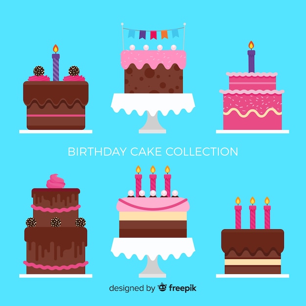 Flat Birthday Cake Collection – Download Free Stock Photo