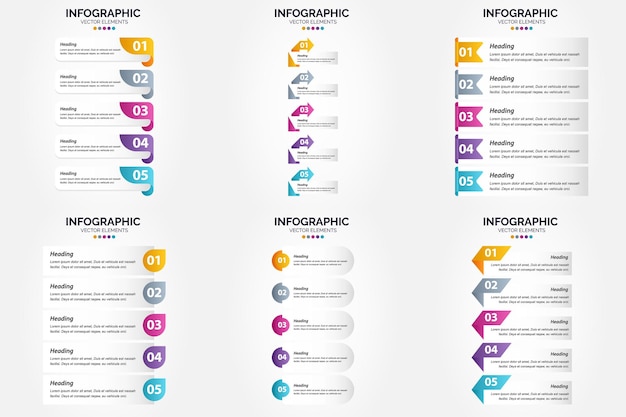 5 Steps Infographics Flat Design Set for Advertising Brochures, Flyers, and Magazines – Free Download