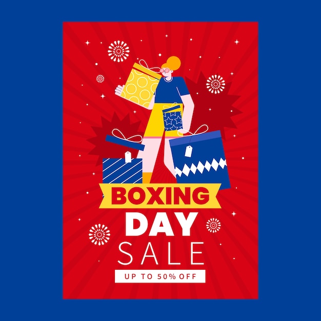 Hand Drawn Flat Boxing Day Sale Vertical Poster Template – Free Download