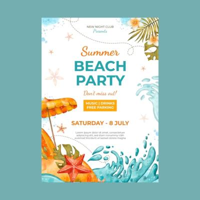 Watercolor Party Poster Template for Summer Fun – Free Download