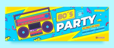 Hand Drawn 80s Party Twitter Header – Free Download