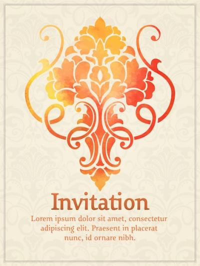 Watercolor Damask Invitation Card on Light Background – Free Download