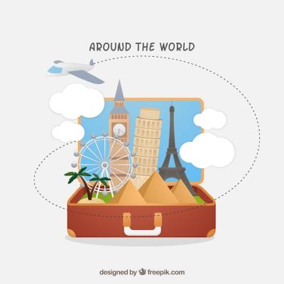 Flat Style Suitcase with Landmarks – Free Download