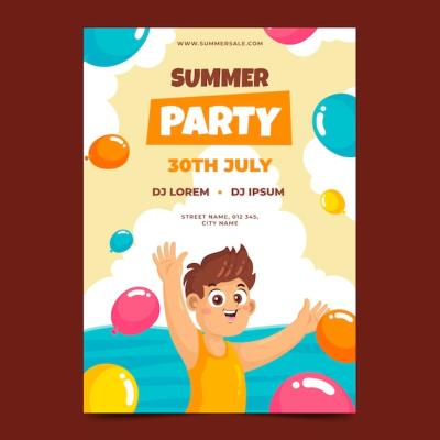 Summer Season Flat Party Poster Template – Free Download