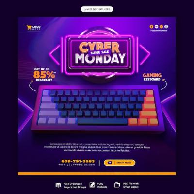 Cyber Monday Super Sale Social Media Banner Template – Free Download