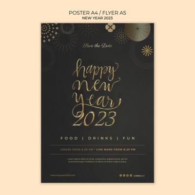 Golden New Year 2023 Poster Template – Free Download