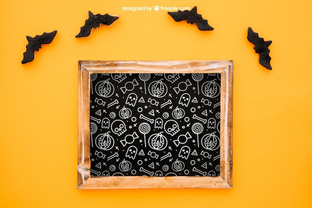 Halloween Mockup Featuring Slate and Bats – Free Download