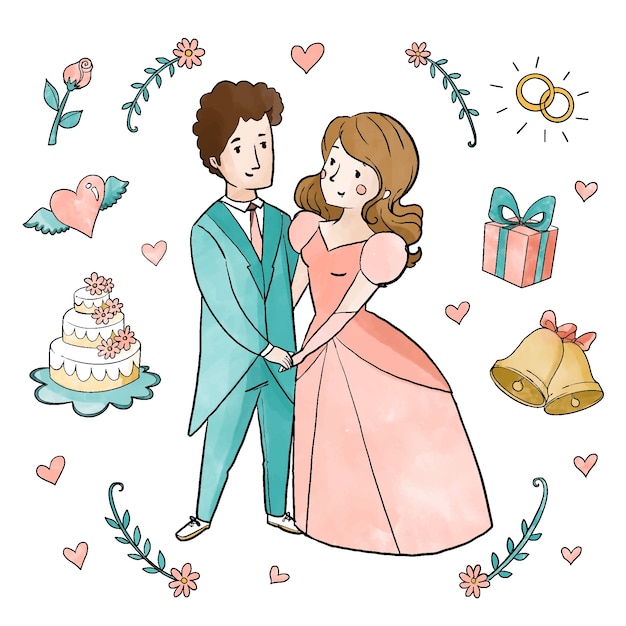 Beautiful Watercolor Wedding Couples – Free Download