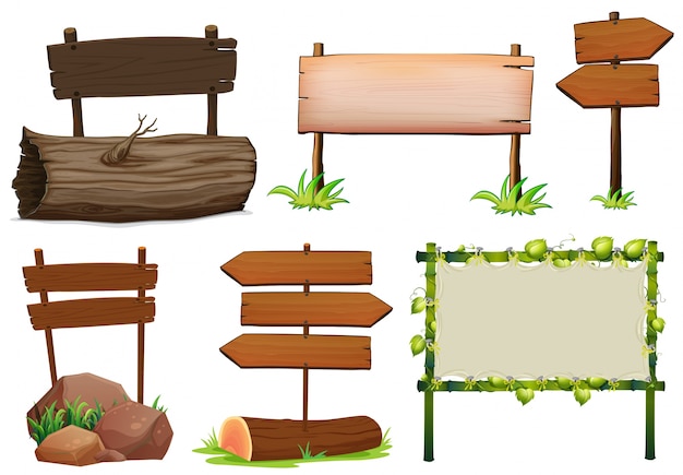 Illustrations of Various Wooden Sign Designs – Free Download