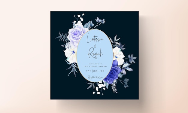 Beautiful Blue Floral Wedding Invitation Card Template – Free Download