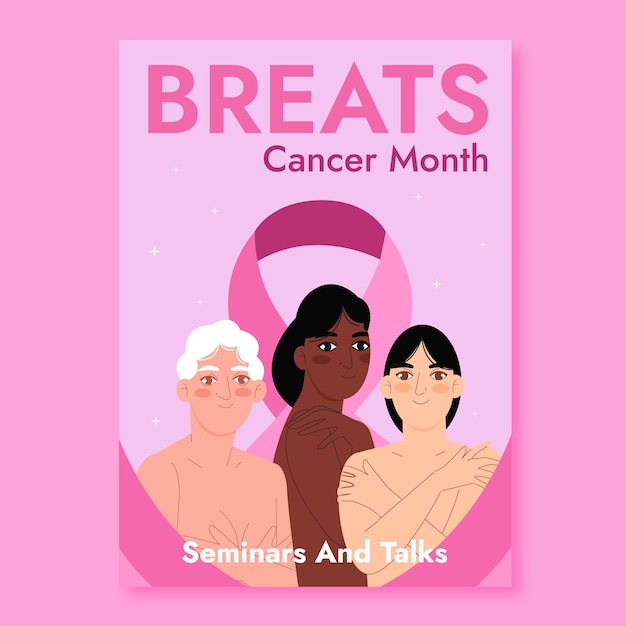 Flat Vertical Poster Template for Breast Cancer Awareness Month – Free Download