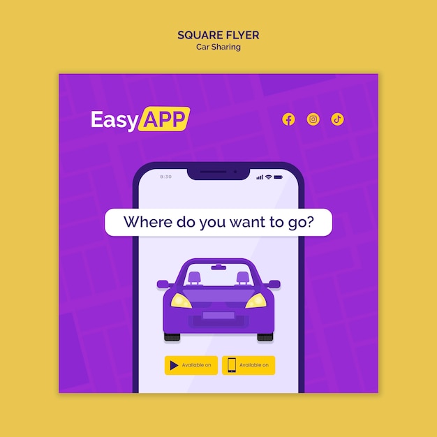 Flat Design Car Sharing Square Flyer Template – Free Download