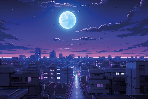 Serene Urban Nightscape Under Moonlight – Free Download