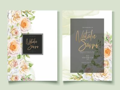 Beautiful Hand-Drawn Roses Wedding Invitation Card Set – Free Download