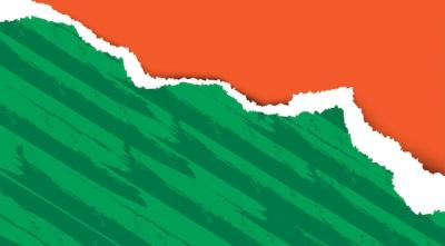 Green Ink Brush Torn Paper on Orange Background – Free Download