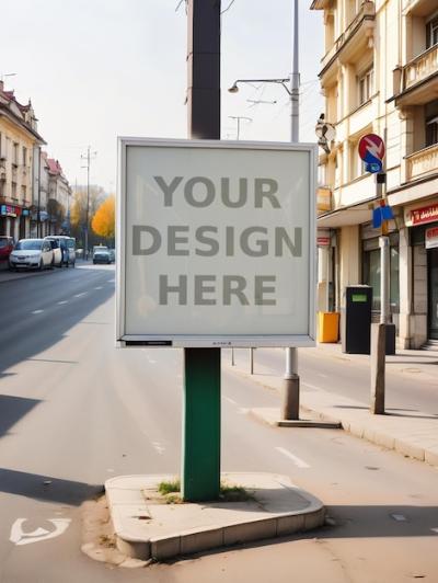 White Empty Billboard at a Bus Stop in Romania – Free Download