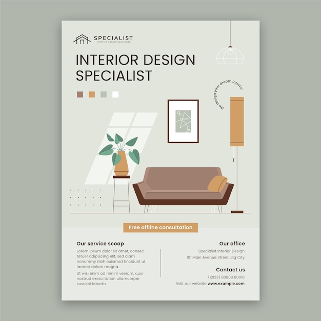 Flat Interior Design and Home Decor Poster Template – Free Download