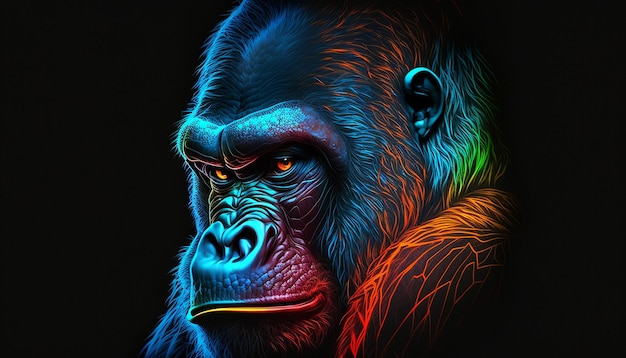 Colorful Neon Gorilla Sketch Head – Free Download