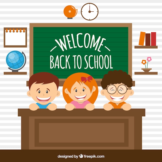 Back to School Illustration Featuring Kids Behind Desk – Free Download