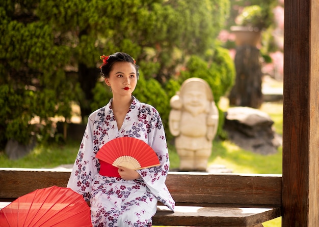 Woman in Traditional Kimono with Wagasa Umbrella – Free Stock Photo, Download Free