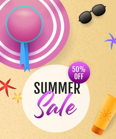 Summer Sale Lettering with Beach Elements, Hat, and Sunscreen – Free to Download