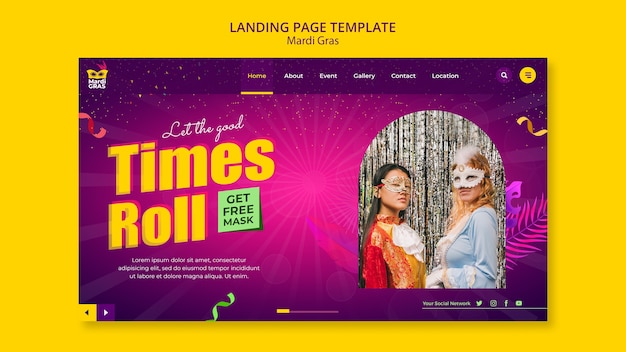 Gradient Mardi Gras Landing Page Design Template – Free Download