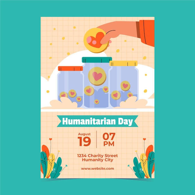 Flat Vertical Poster Template for World Humanitarian Day – Free Download