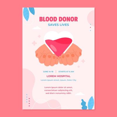 Flat Vertical Flyer Template for World Blood Donor Day – Free Download