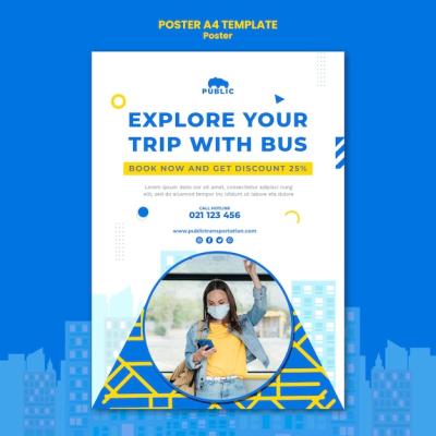 Vertical Poster Template for Public Transportation Featuring Female Commuter – Free Download