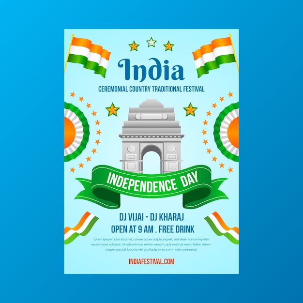 India Independence Day Poster Template with Rosettes and Flags – Free Download