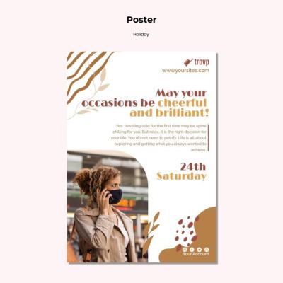 Vertical Poster Template for Holiday Travel Featuring a Person in a Medical Mask – Free Download