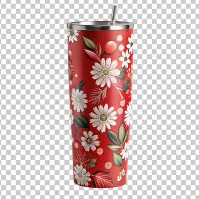 3D Floral Red Tumbler Skinny Cup with Transparent Background – Free Stock Photo Download