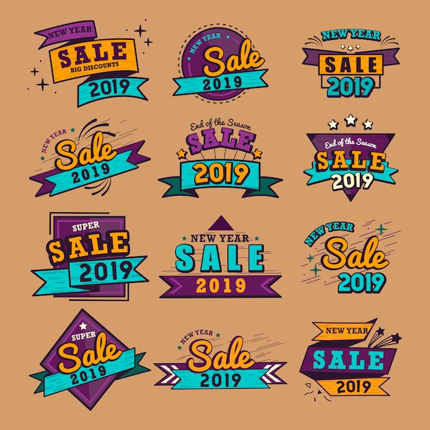 New Year Sale Badge Vector Set – Free Download