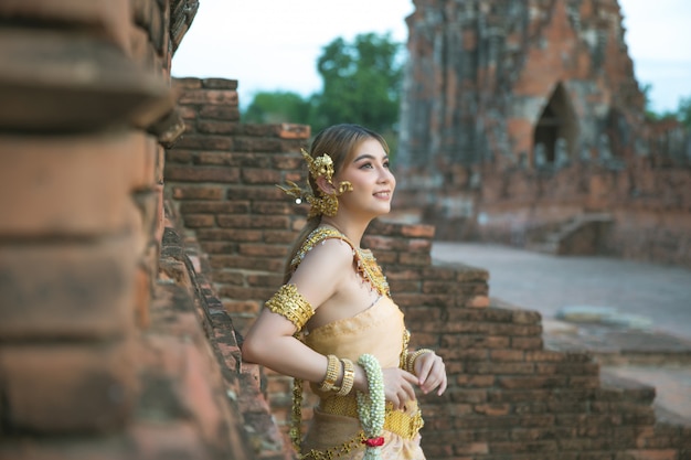 Beautiful Woman in Traditional Thai Costume at Ayutthaya Temple – Free Stock Photo, Download for Free