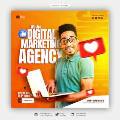 Digital Marketing Agency Corporate Social Media Banner and Instagram Post Template – Free Download