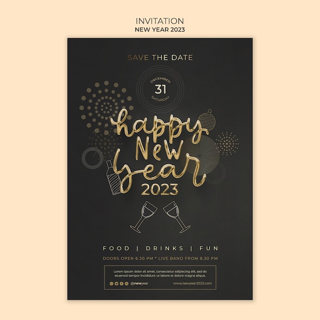 Golden New Year 2023 Invitation Template – Download Free Stock Photo