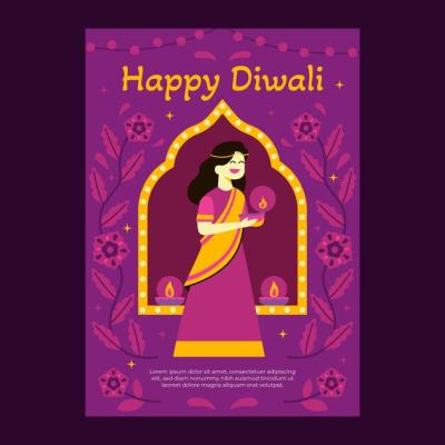 Flat Vertical Poster Template for Hindu Diwali Festival Celebration – Free Download