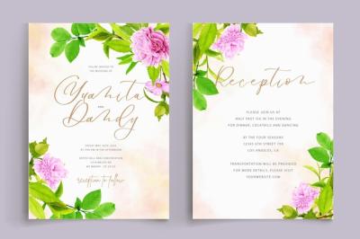 Beautiful Pink and Green Watercolor Floral Wedding Card – Free Download