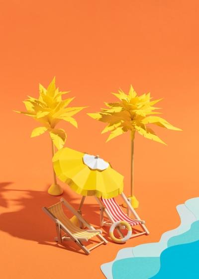 Summer Beach Scene Crafted from Various Materials – Free Download