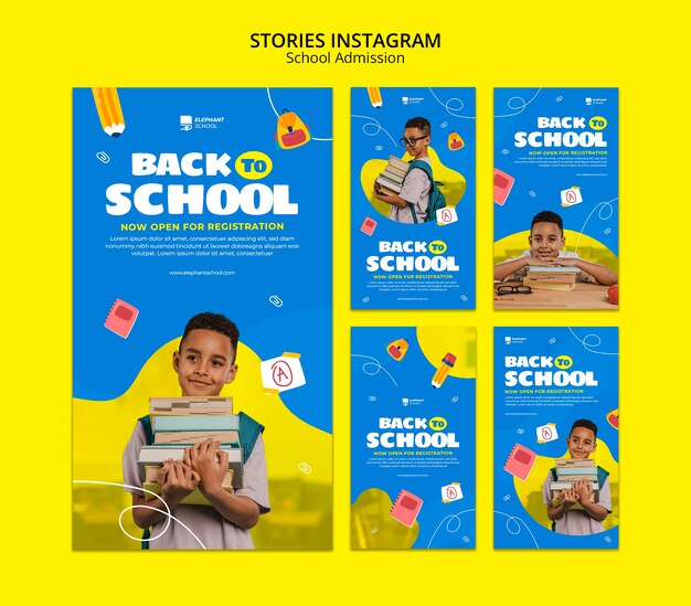 School Admission Instagram Stories in Flat Design – Free Download