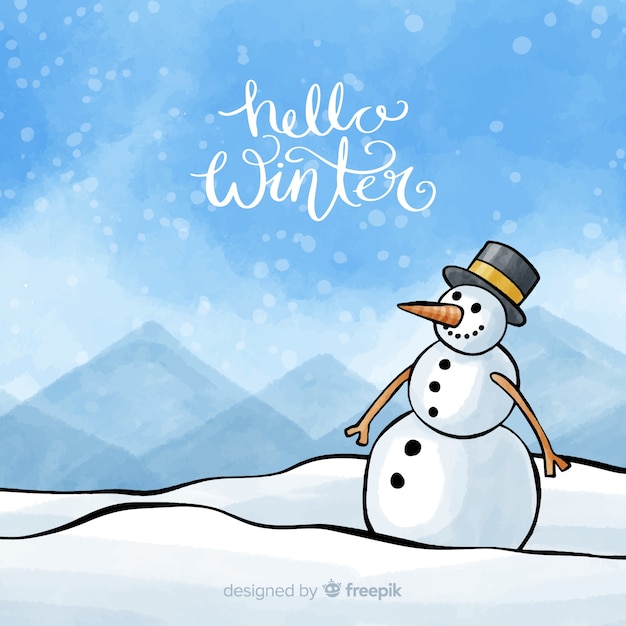 Snowman Winter Watercolor Background – Download Free Stock Photo