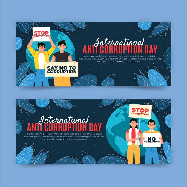 Anti-Corruption Day Hand-Drawn Flat Banners – Free Download