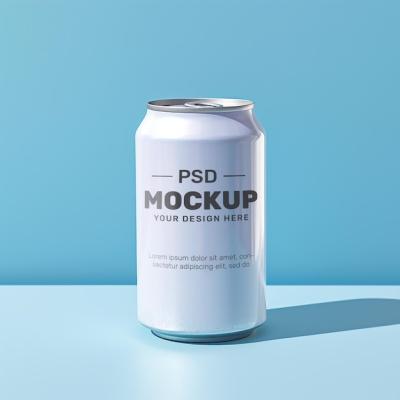 PSD Mockup Soda Can with Blue Background – Free Download