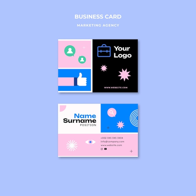 Flat Design Marketing Agency Business Card – Free Download